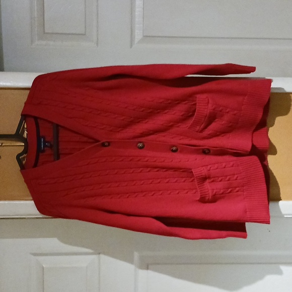 Lands' End Sweaters Lands End Womens Red Cable Knit Cardigan Size M